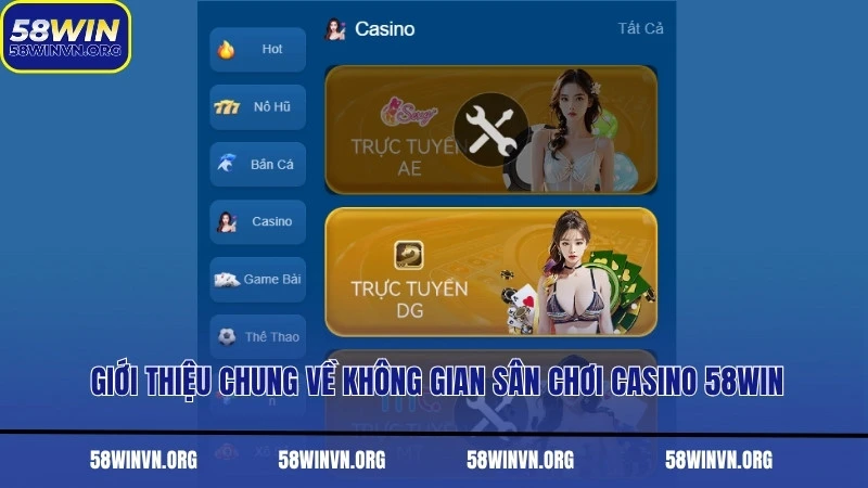Giới thiệu chung về không gian sân chơi Casino 58WIN