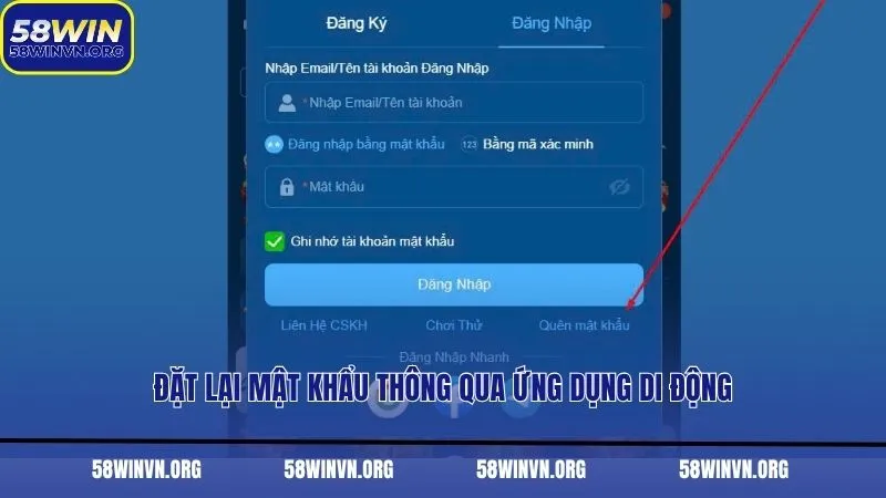 Đặt lại mật khẩu thông qua ứng dụng di động